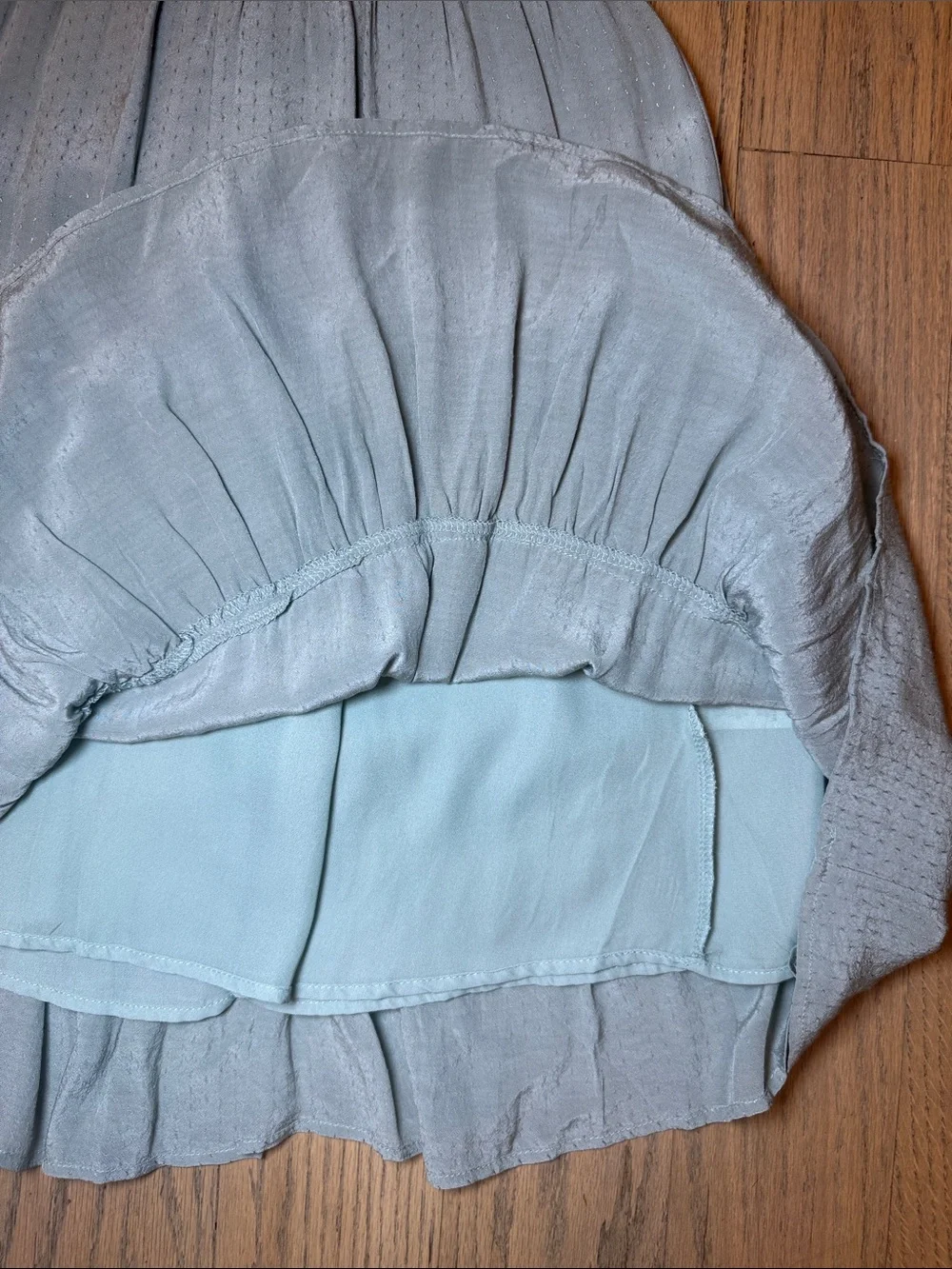 Storia Womens Light Blue Tiered V-Neck Ruffled Dress with Detailed Buttons Sz S